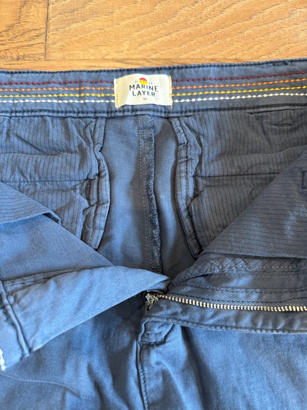 Marine Layer Navy Blue Flat Front Chino Shorts - Picture 2 of 7